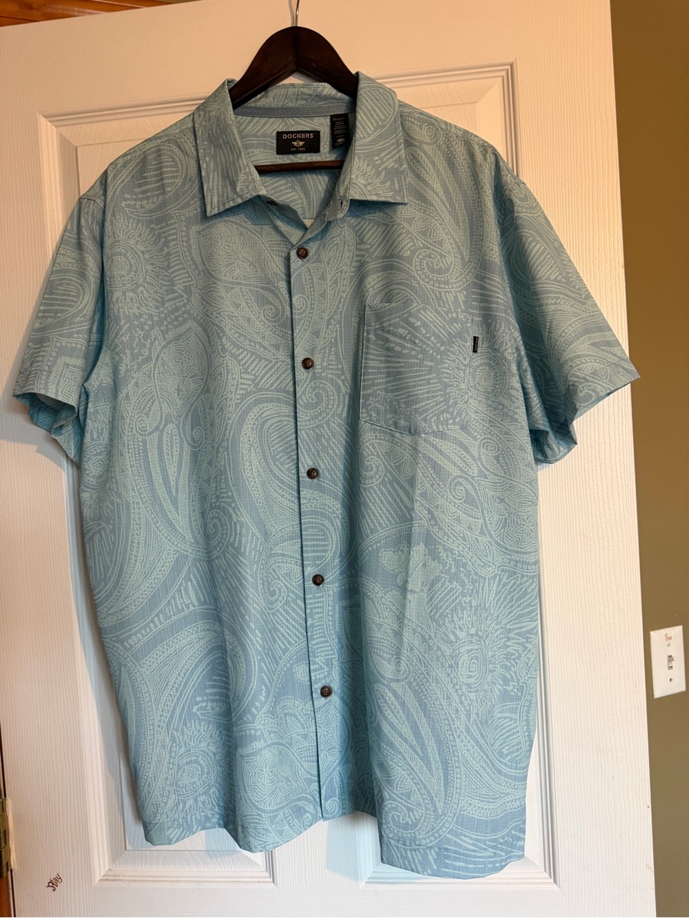 Dockers Light Blue Short-Sleeve Paisley Camp Shirt